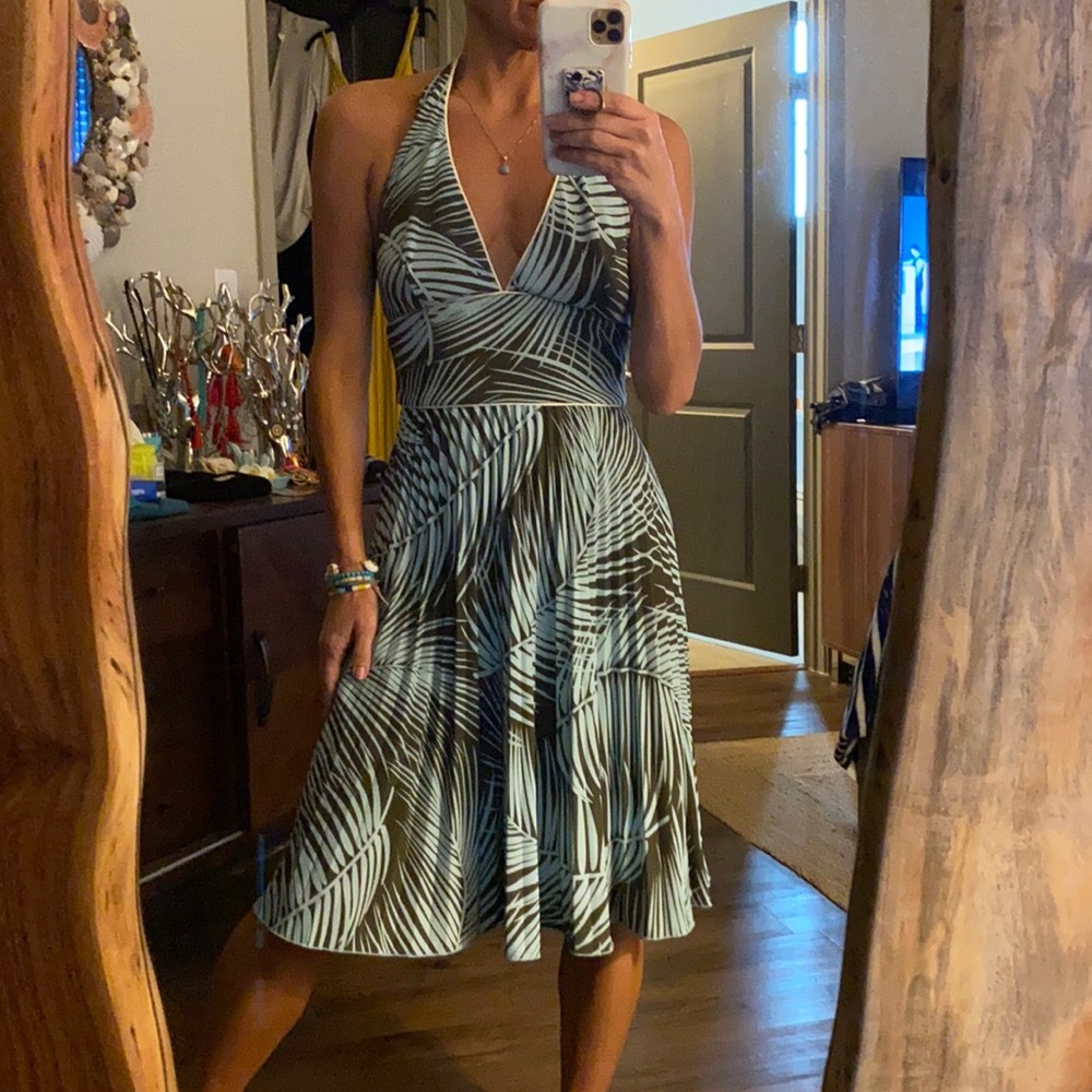 ABS By Alan Swartz Palm Print Halter Dress Size 4